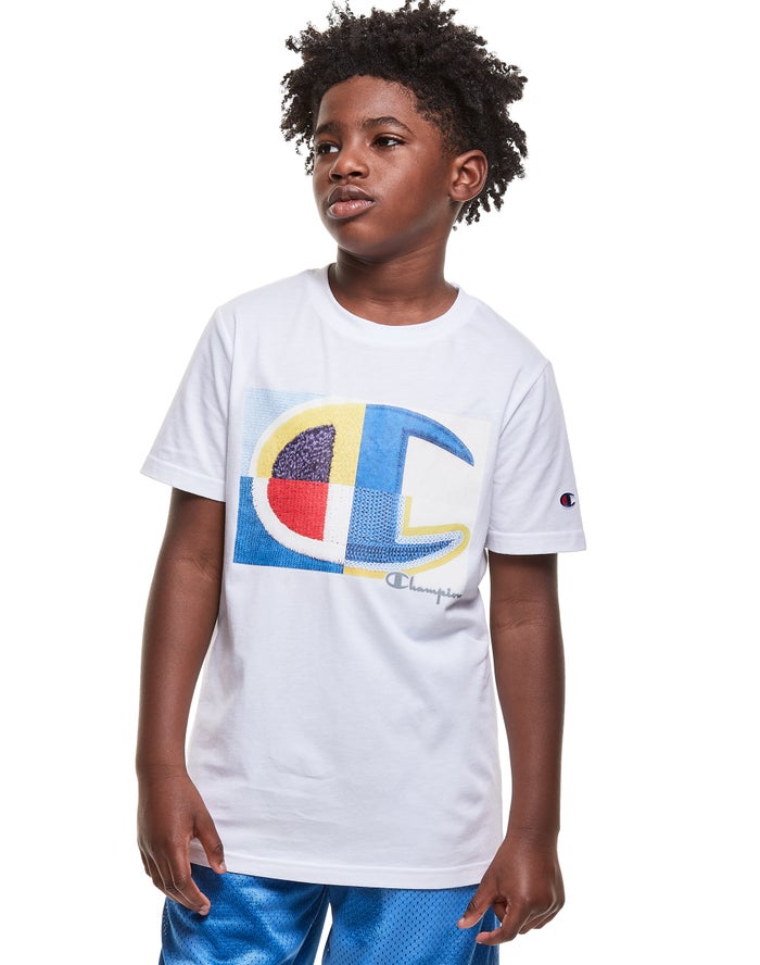 Champion Boys T-Shirt NZ - Cotton Photo-real C Patch White ( 8703-PXUYT )